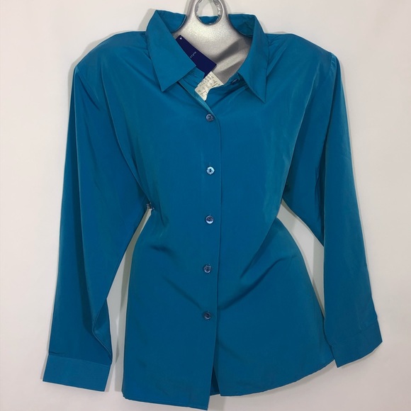 Susan Graver Tops - Susan Graver teal blue button down blouse NWT